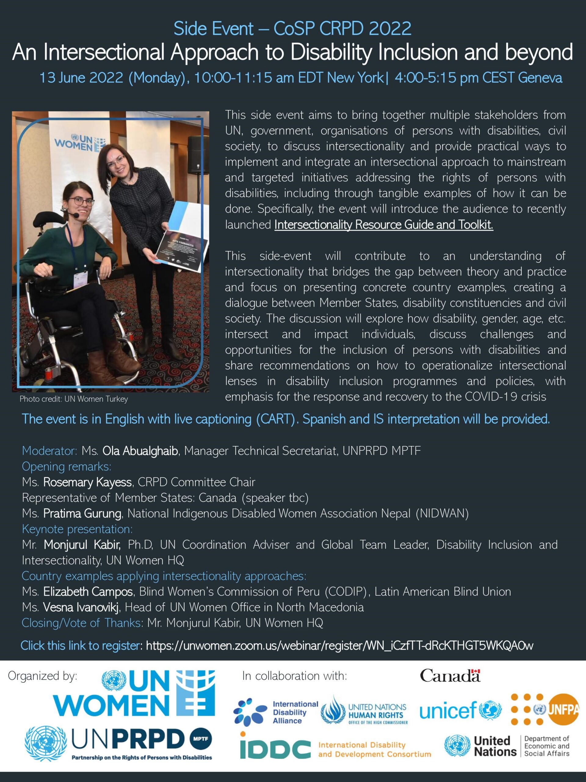 Flyer CoSP15 side event - An Intersectional Approach to Disability Inclusion and Beyond